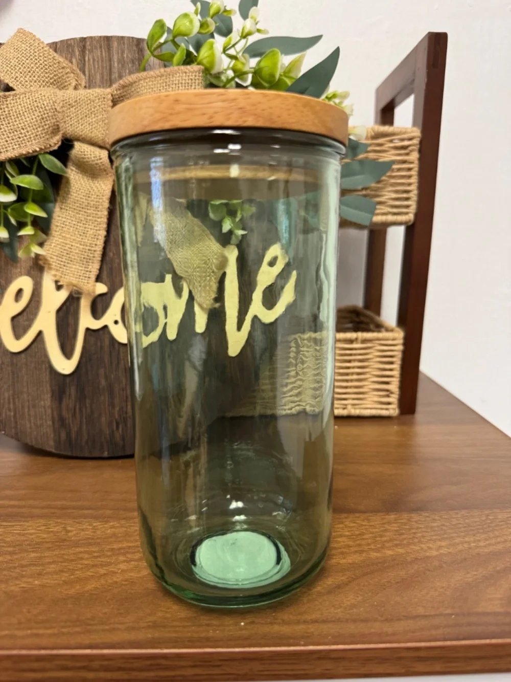 Tinted Glass Storage Jar with Bamboo Lid